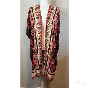 Angie Floral Print Kimono Cover Up Open Front Boho Beach Lightweight Size MED